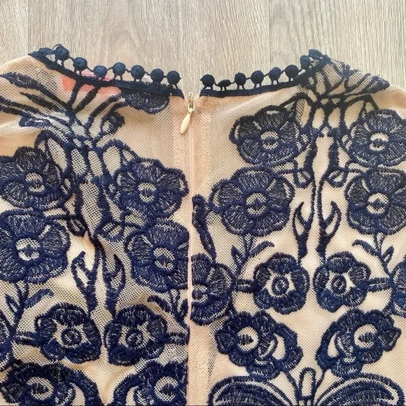 BANJUL Nude & Navy Blue Long Sleeve Romper Tattoo Lace Floral Mesh - Picture 9 of 10